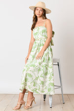 GREEN AND WHITE RIC RAC MAXI DRESS WITH ADJUSTABLE SPAGHETTI STRAPS AND BOW BACK-Peach Love California