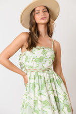 GREEN AND WHITE RIC RAC MAXI DRESS WITH ADJUSTABLE SPAGHETTI STRAPS AND BOW BACK-Peach Love California