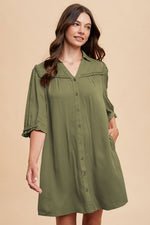 OLIVE BRAIDED TRIM DETAIL SHIRT MINI DRESS-Sissy Boutique