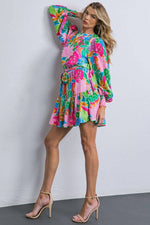 PRINTED WOVEN MINI DRESS-FLYING TOMATO