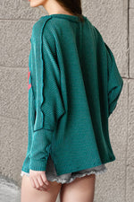 Merry Ribbed Green Long Sleeve Round Neck Top-Sissy Boutique