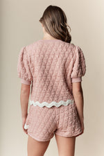 Mauve and White Quilted Puff Sleeve Top/Skort Set with Ric Rac Trim-Sissy Boutique-Sissy Boutique