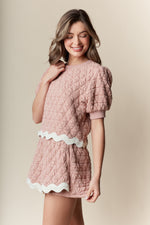 Mauve and White Quilted Puff Sleeve Top/Skort Set with Ric Rac Trim-Sissy Boutique-Sissy Boutique