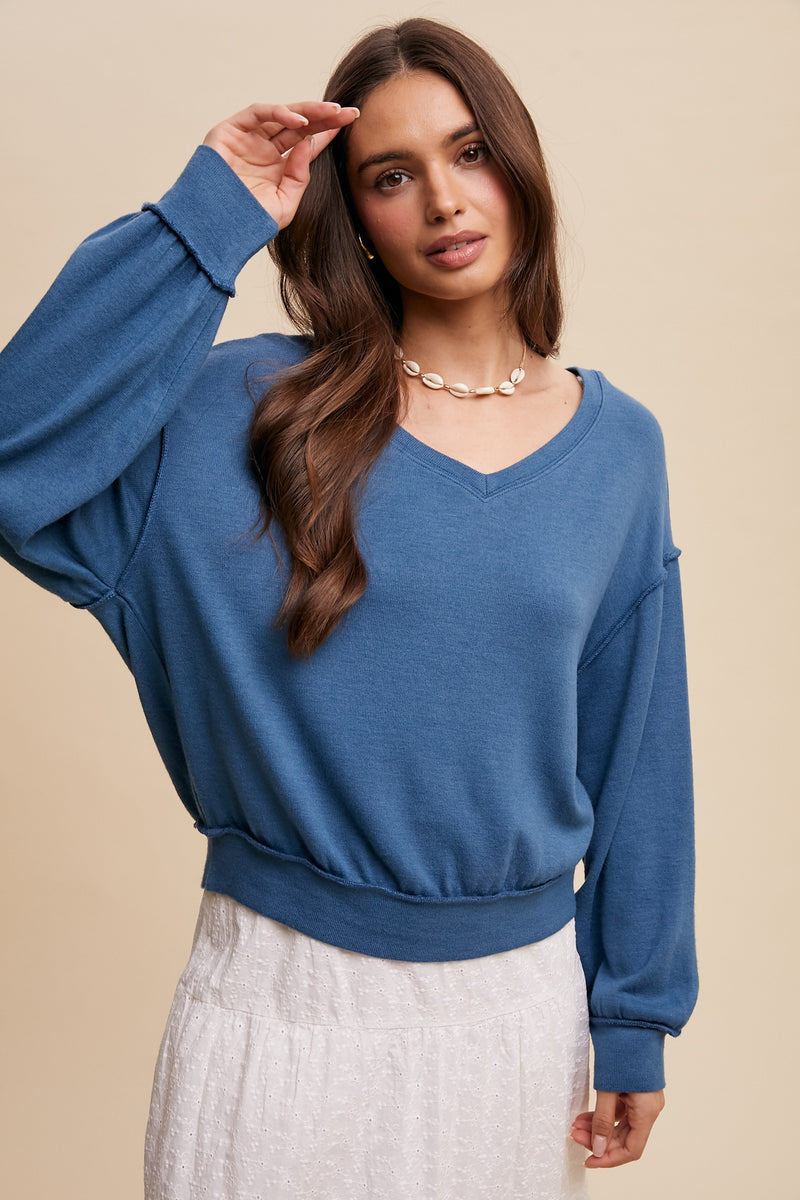 Blue French Terry Knit Top-Listicle-Sissy Boutique