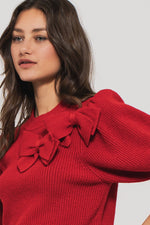 Short Sleeve Red Bow Sweater