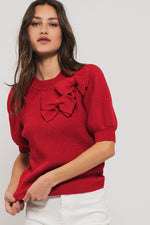 Short Sleeve Red Bow Sweater