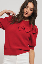 Short Sleeve Red Bow Sweater