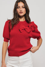 Short Sleeve Red Bow Sweater