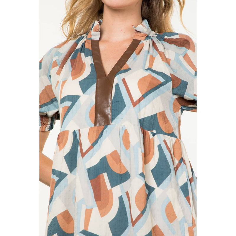 ABSTRACT PRINT DRESS: GRAY / S-THML