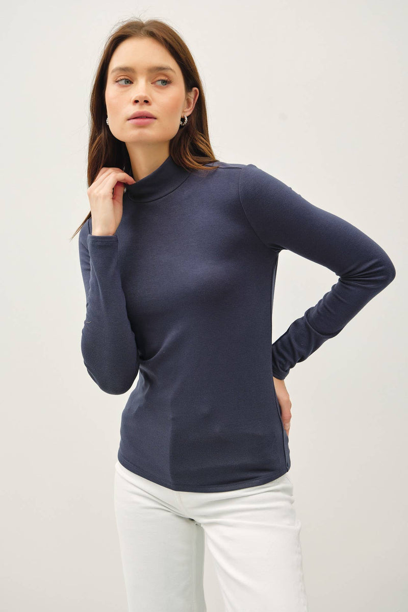 DEEP BLUE/NAVY BASIC TURTLE NECK KNIT TOP-Be Cool