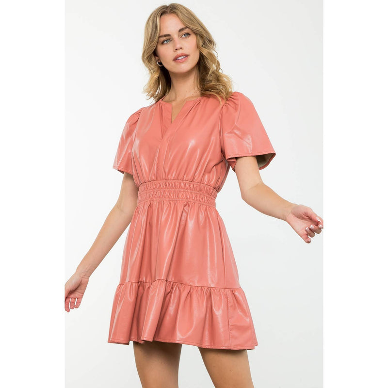 BLUSH SHORT SLEEVE LEATHER DRESS-THML