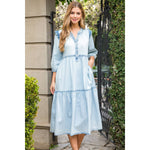 LIGHT DENIM TIERED MIDI DRESS-THML