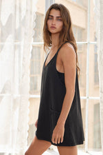 Black Mineral Washed Sporty Mini Dress W Built in Suppert Lining-BUCKETLIST