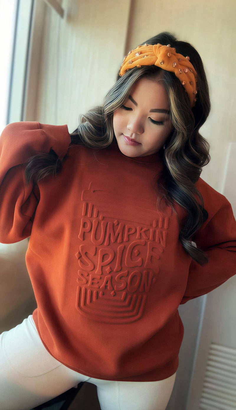 EVELYN EMBOSSED SWEATER - CORN MAZE PUMPKIN SPICE LATTE-JadyK