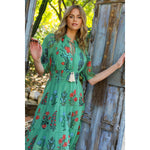 GREEN TIERED FLOWER PRINT DRESS-THML