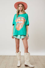 GREEN ROLLING STONES SEQUIN TONGUE TEE-Fantastic Fawn