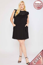 PLUS EYELET LACE MIX MEDIA MINI DRESS-mittoshop 