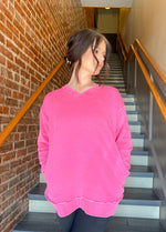 HARPER PINK V-NECK PULLOVER SWEATSHIRT WITH POCKETS-JadyK-Sissy Boutique