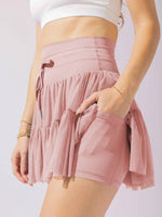 HIGH-WAISTED LACE-UP PANELLED PLEATED SKIRT: BLACK-Rosa Clothing