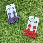 BLUE SWEATER KNIT WOODEN STAR EARRINGS-Sissy Boutique