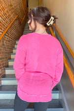 HARPER PINK V-NECK PULLOVER SWEATSHIRT WITH POCKETS-JadyK-Sissy Boutique