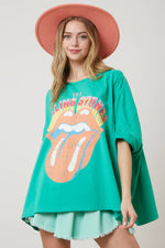 GREEN ROLLING STONES SEQUIN TONGUE TEE-Fantastic Fawn