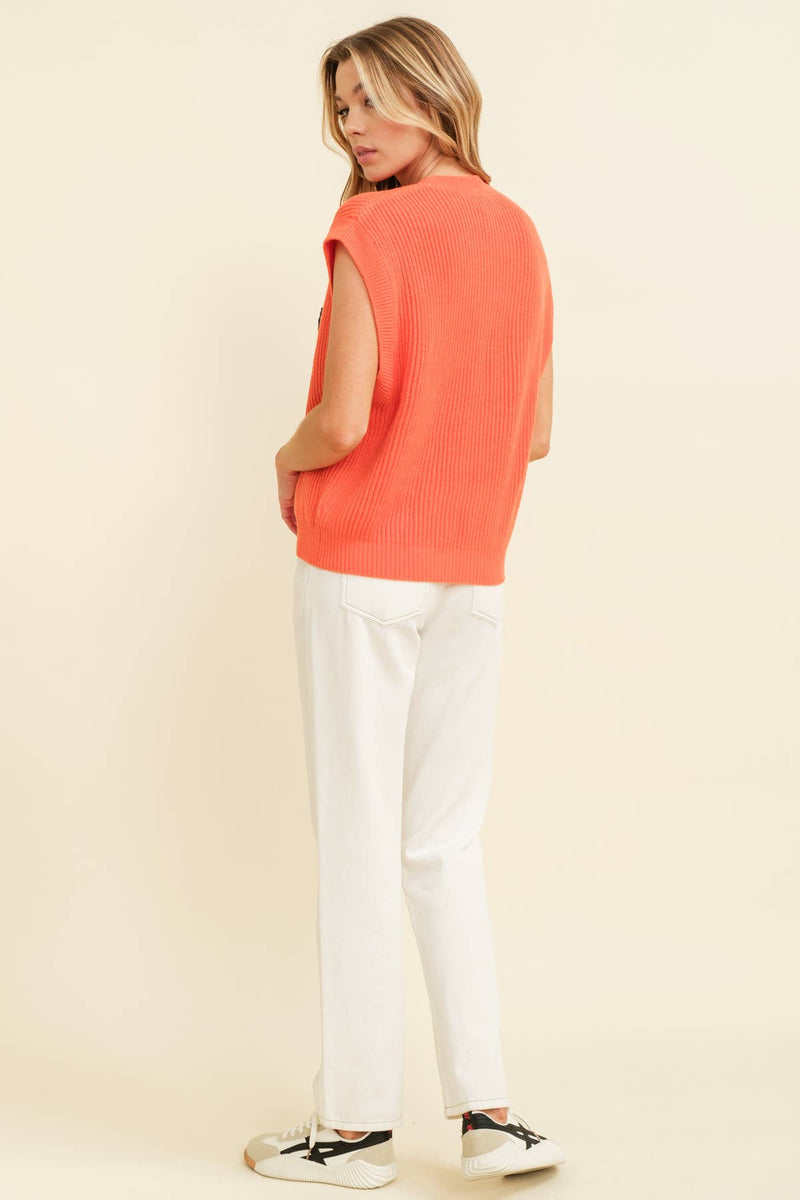 CSW10210-5 - 'TIGERS" EMBROIDERED SLEEVELESS SWEATER TOP: ORANGE / S-Cloud Ten