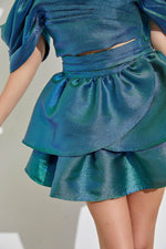 BLUE GREEN RUFFLE MINI SKIRT-Mustard Seed