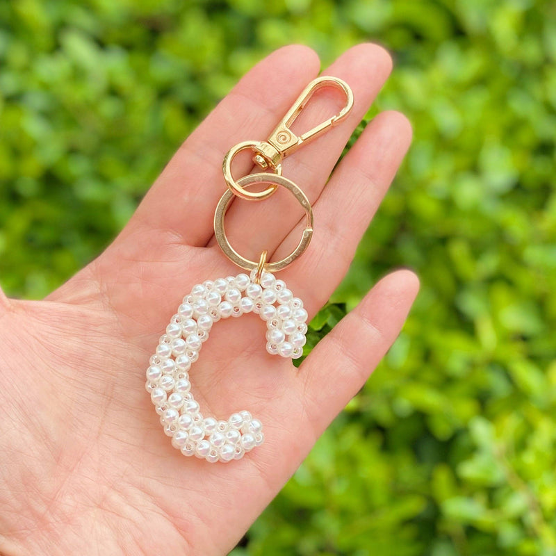 Hand Knitted Retro Pearl Initial Key Chain