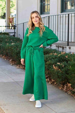 Textured Long Sleeve Top and Drawstring Pants Set-Double Take