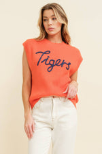 CSW10210-5 - 'TIGERS" EMBROIDERED SLEEVELESS SWEATER TOP: ORANGE / S-Cloud Ten