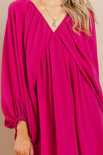 MAGENTA FLOWY OVERSIZED TIE BACK MINI DRESS-TCEC