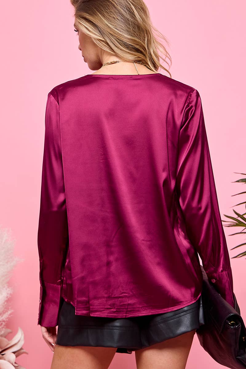 Satin Drape Blouse-Cezele