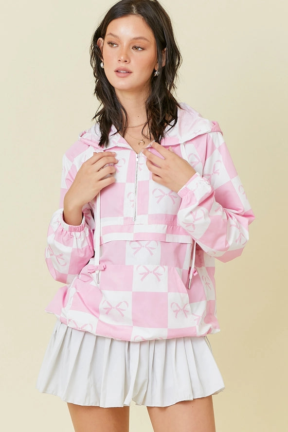 COQUETTE CHECKER RIBBON PRINT WINDBREAKER-Main Strip