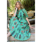 GREEN TIERED FLOWER PRINT DRESS-THML