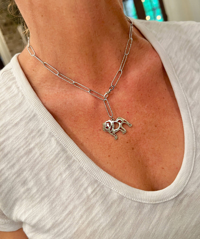 BULLDOG NECKLACE ON BEAUTIFUL PAPERCLIP CHAIN - STYLE!: SILVER-Steele Sloan Designs