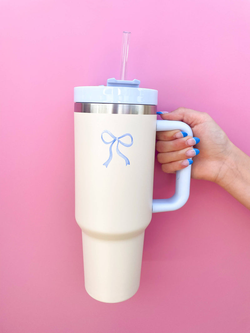 CREAM & BLUE BOW 40OZ TUMBLER-Rock Paper Scissors