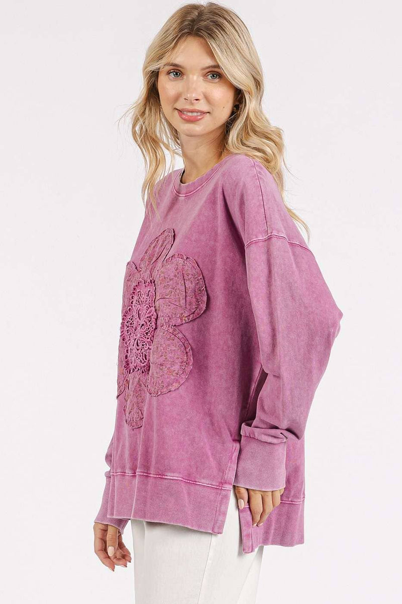 FLOWER PATCH MINERAL WASH LONG SLEEVE TOP-mittoshop-Sissy Boutique