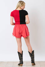 RED AND BLACK COLOR BLOCK VISCOSE KNIT TOP-Peach Love California