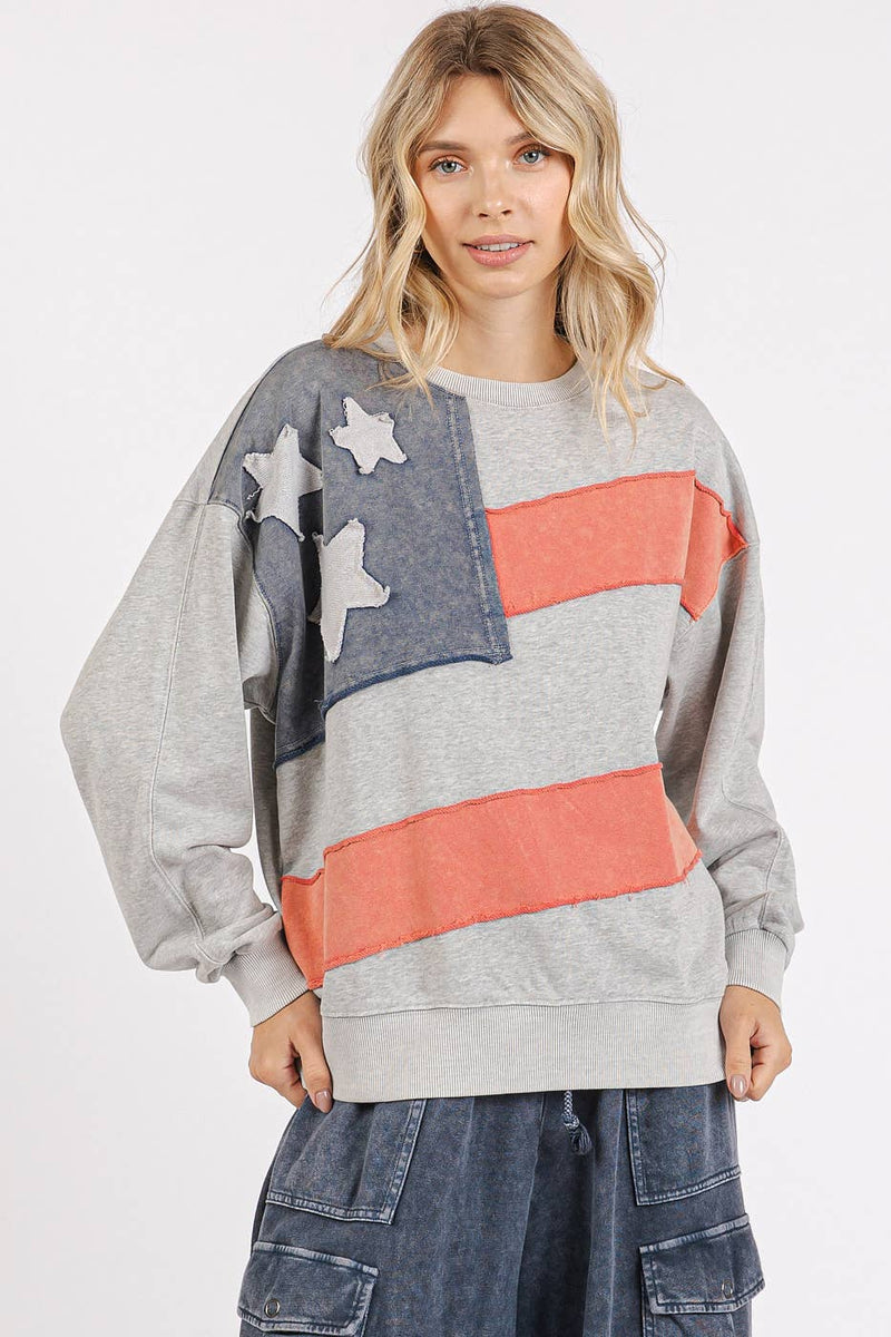 AMERICAN FLAG USA PATCH MINERAL WASH PULLOVER TOP-mittoshop-Sissy Boutique