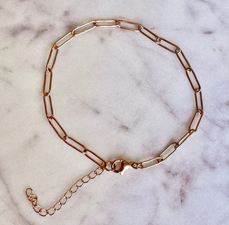 ROSE GOLD PAPERCLIP LINK BRACELET - 8” W/ 1.5” EXTENDER-Sissy Boutique