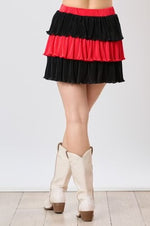 RED AND BLACK GEORGIA TIERED COLOR BLOCK RUFFLE MINI SKIRT-Sissy Boutique