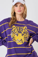 NAVY AUBURN TIGER HEAD SEQUINED STRIPED PULLOVER-Fantastic Fawn