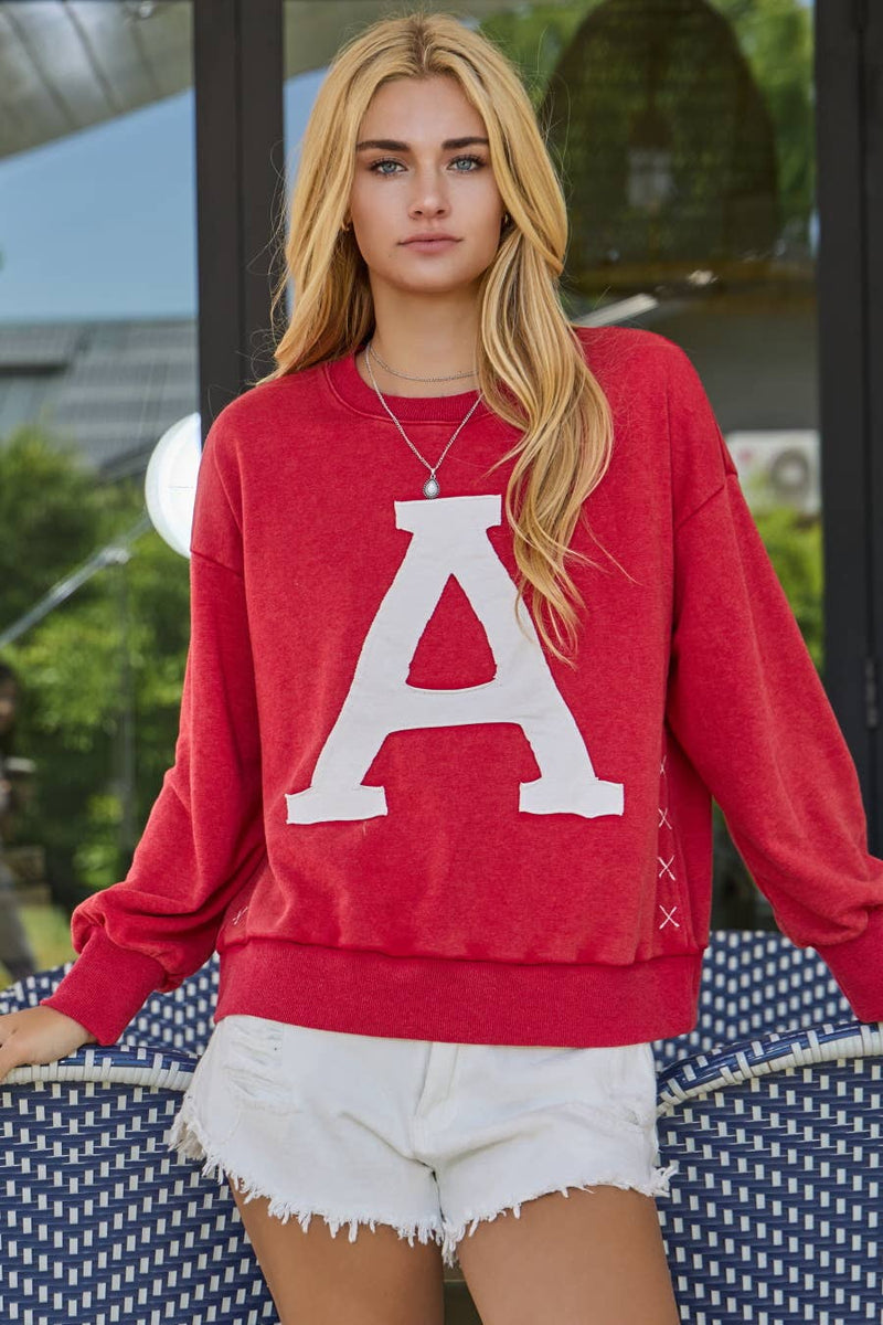 ACID WASHED DARK RED SWEATSHIRT 'A' LOGO ON TOP (ALABAMA)-Oddi