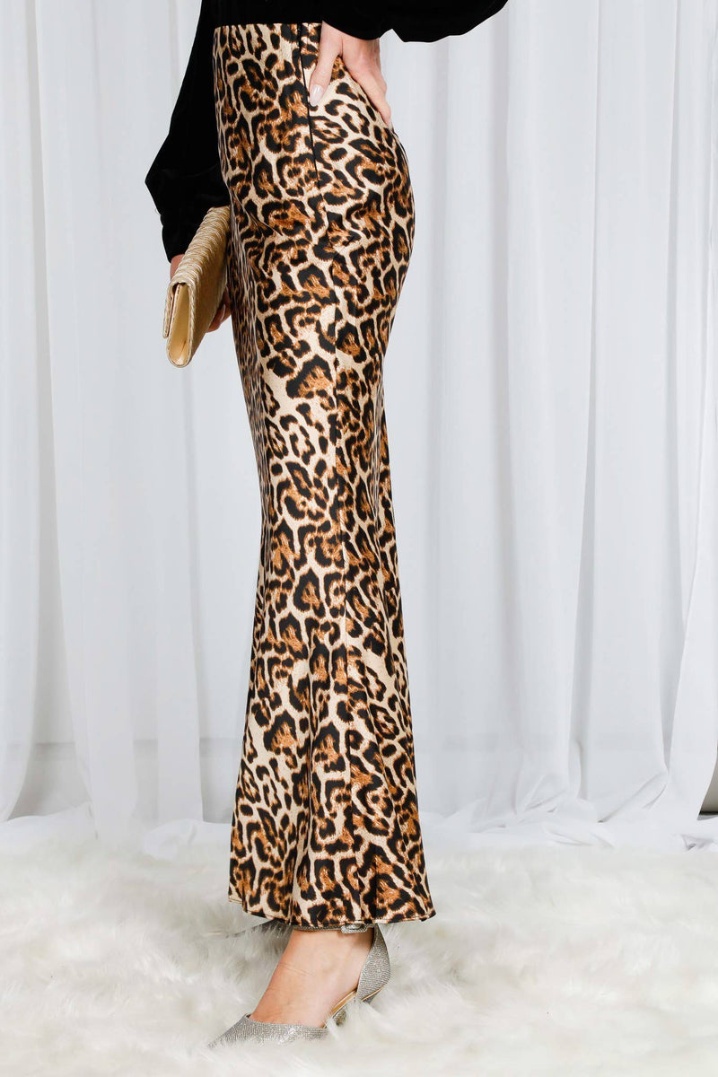 Leopard Printed Bias Cut Satin Maxi Skirt-Vine & Love-Sissy Boutique