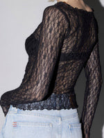 BLACK SEMI-SHEER LACE CROP TOP-DE VAVE