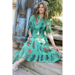 GREEN TIERED FLOWER PRINT DRESS-THML