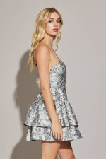 BUSTIER TIERED DRESS: SILVER STONE / S-Mustard Seed