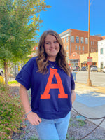 'A' LOGO ORANGE AND NAVY AUBURN OVERSIZED SHORT SLEEVE PULLOVER-Oddi-Sissy Boutique