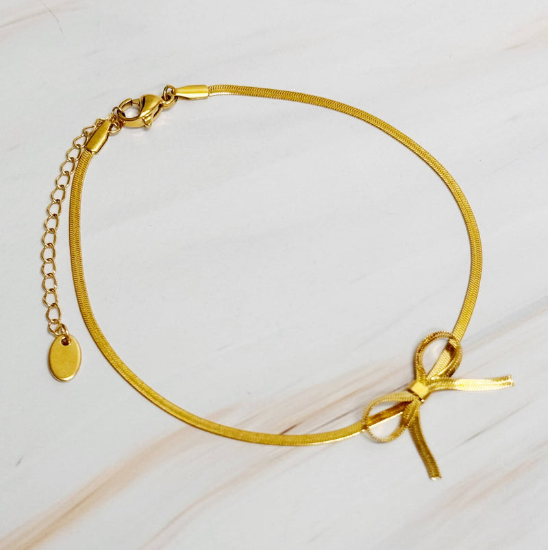 Herringbone Chain Bow Anklet-Ellison+Young-Sissy Boutique